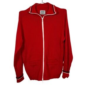 Vintage Jubilee Knitting Mills Made in Canada Red Wool Full Zip Sweater Large